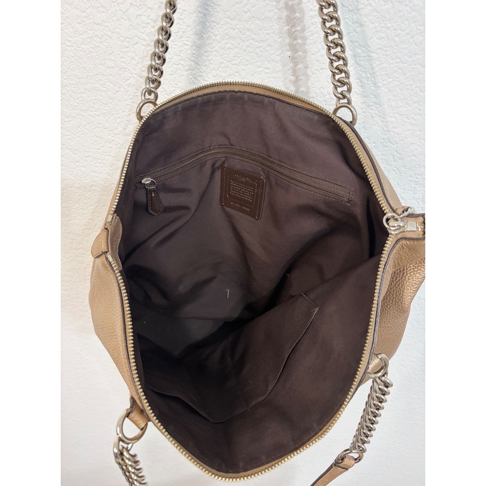 Coach Ava Chain Tote Metallic Gold Pebbled Leather Shoulder Bag F28930 - Picture 4 of 6